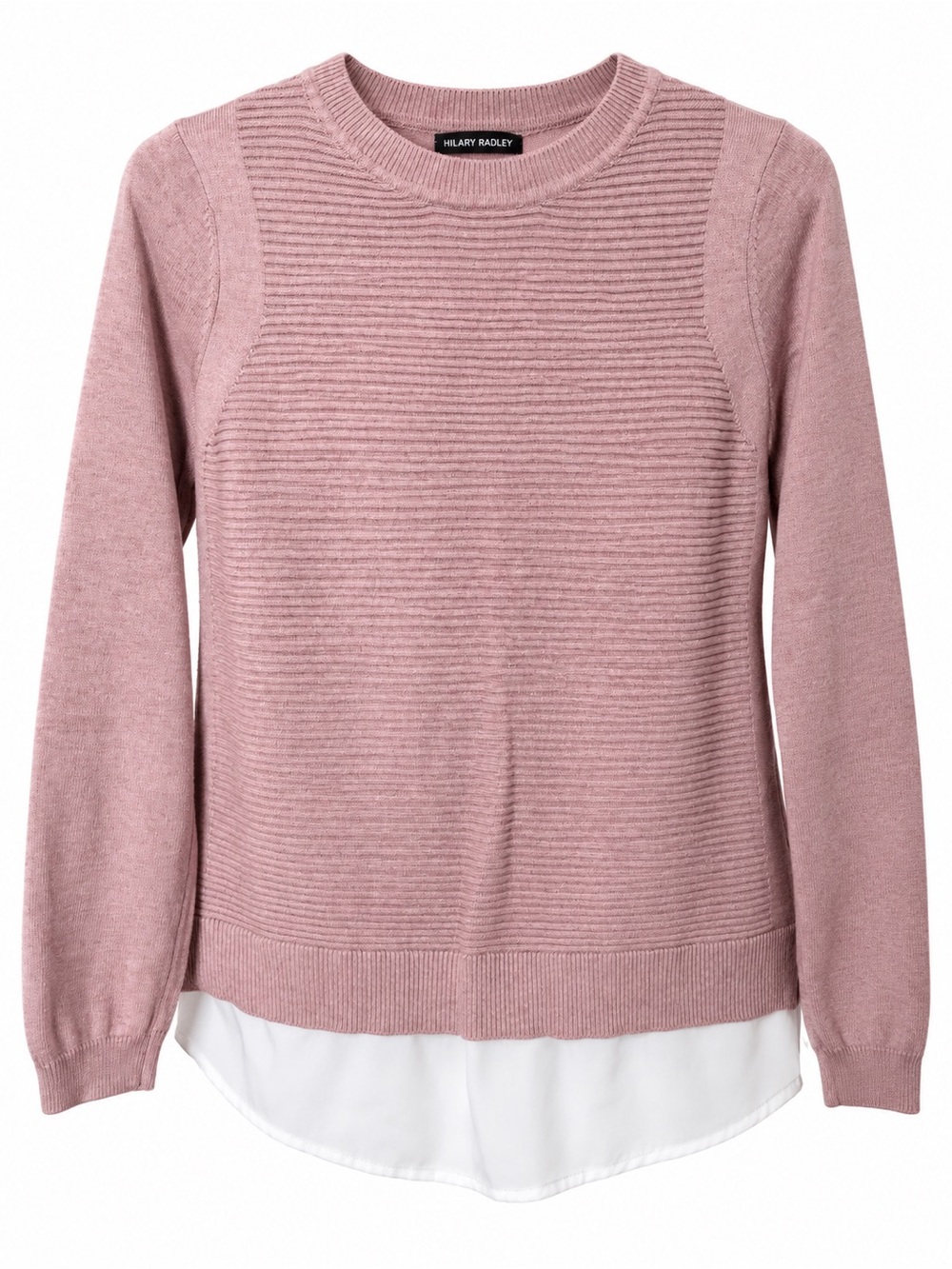 Hilary Radley Womenโs Pink Layered Knit Sweater Blouse Size Small